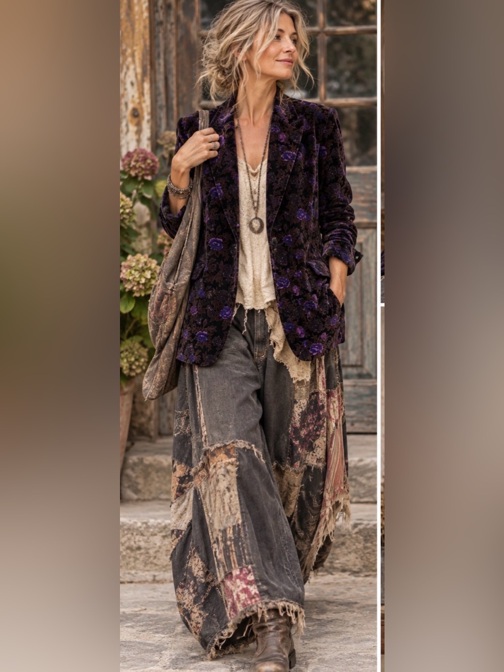 Vintage Mark Alan Floral Velvet Blazer Purple Rose Boho Art to Wear